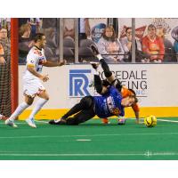 Baltimore Blast Goalkeeper William Vanzela Topples a Syracuse Silver Knights Player