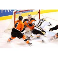 Lehigh Valley Phantoms Goaltender Anthony Stolarz Defends against the Wilkes-Barre/Scranton Penguins