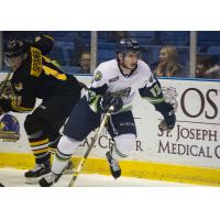 Jake Slaker of the Bloomington Thunder vs. the Green Bay Gamblers
