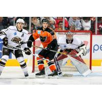 Lehigh Valley Phantoms in Front of the Hershey Bears Net