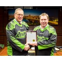 Saskatoon Mayor Don Atchison (Left) Proclaims January 15 Saskatchewan Rush Day