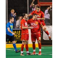 Vini Dantas, Tony Donatelli, and Juan Pereira of the Baltimore Blast Celebrate a Goal