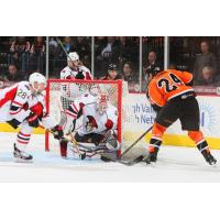 Petr Straka of the Lehigh Valley Phantoms Shoots at the Binghamton Senators Goal