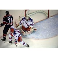 Kitchener Rangers Protect the Net against the Saginaw Spirit