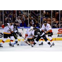 Manchester Monarchs Battle in Front of the Adirondack Thunder Goal