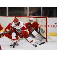 Port Huron Prowlers Control the Puck in Front of the Dayton Demolition Goal