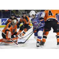 Lehigh Valley Phantoms Block their Goal from the Bridgeport Sound Tigers