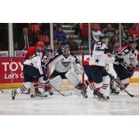 Tri-City Americans Goaltender Evan Sarthou Clogs the Net vs. the Spokane Chiefs