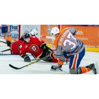 Bakersfield Condors Left Wing Rob Klinkhammer Shoots vs. the Stockton Heat