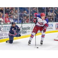 Johnstown Tomahawks Forward Andrew Romano and Aston Rebels Defenseman Gvido Jansons