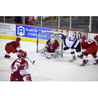 Allen Americans Goaltender Joel Rumpel Makes a Save against the Wichita Thunder