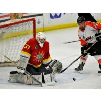 Dayton Demolition Goaltender Louie George Stops a Danville Dashers Scoring Attempt