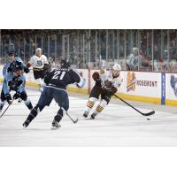 Chicago Wolves LW Emerson Clark with the Puck vs. the Milwaukee Admirals