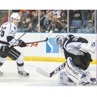 Ontario Reign C Nic Dowd Tests the San Antonio Rampage Goal
