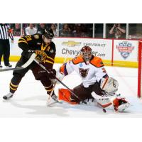 Lehigh Valley Phantoms Goaltender Martin Ouellette Stops the Providence Bruins