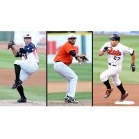 Pitcher Bobby Blevins, Pitcher Patrick Crider and Outfielder Anthony Vega of the Long Island Ducks
