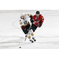 Chicago Wolves D Jordan Schmaltz Eyes the Puck vs. the Rockford IceHogs