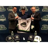 Bloomington Thunder Official Present Forward Calen Kiefiuk with his Jersey