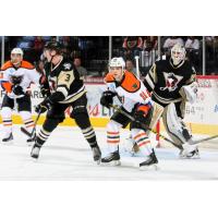 Lehigh Valley Phantoms Set up in Front of the Wilkes-Barre/Scranton Penguins Goal