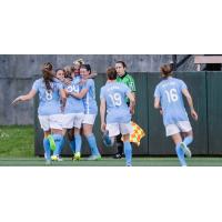 Sky Blue FC Celebrates a Week One goal by Tasha Kai