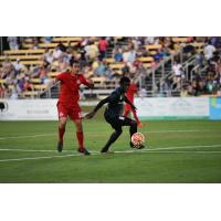 Neveal Hackshaw of the Charleston Battery Controls the Ball vs. Toronto FC II