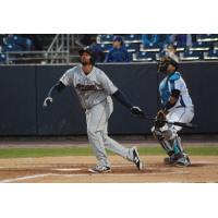 Matt Fields of the Somerset Patriots Watches his Home Run