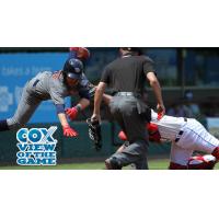 Pawtucket Red Sox Catcher Dan Butler Tags out Carlos Alonso of the Lehigh Valley IronPigs