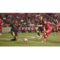 Marcel De Jong of Ottawa Fury FC Takes a Shot vs. the Fort Lauderdale Strikers