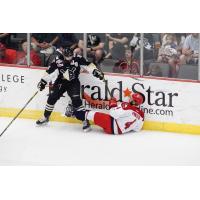 Rick Pinkston of the Allen Americans Slides into the Boards vs. the Wheeling Nailers