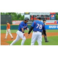 Andy Ibanez of the Hickory Crawdads Rounds the Bases