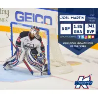 Joel Martin Named CCM/ECHL Goaltender of the Week