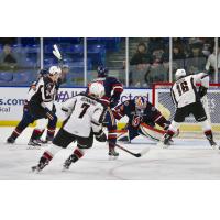 Vancouver Giants Right Wing Davis Koch eyes the Kamloops Blazers goal