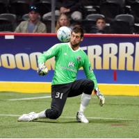 San Diego Sockers Goalkeeper Chris Toth eyes the field handles the ball