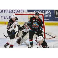 Darian Skeoch of the Vancouver Giants battles the Kelowna Rockets