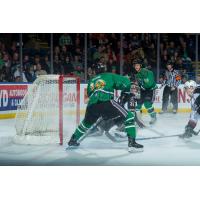 Dillon Dube of the Kelowna Rockets scores against the Vancouver Giants