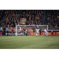 Sacramento Republic FC and San Antonio FC battle in front of the goal