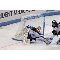 Idaho Steelheads Goaltender Tomas Sholl makes a save