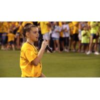 Marissa Peddie sings the national anthem at a Tampa Bay Rowdies game