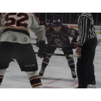 Ryan Tesink of the Tulsa Oilers faces off against the Quad City Mallards