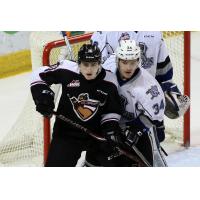 Vancouver Giants set up in front of the Victoria Royals' net