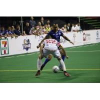 Baltimore Blast Midfielder Juan Pereira faces off against the Monterrey Flash