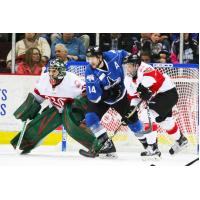 Idaho Steelheads Forward Brady Brassart battles for position