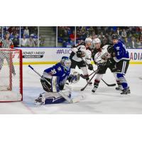 Vancouver Giants press Victoria Royals Goaltender Griffen Outhouse