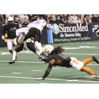 Dillion Winfrey of the Arizona Rattlers dives for a Cedar Rapids Titans ballcarrier