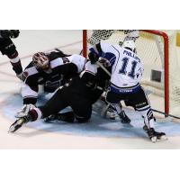 Goaltender David Tendeck and the Vancouver Giants try to keep the Victoria Royals from scoring