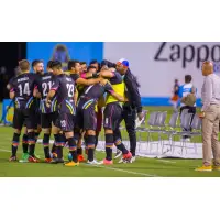 Las Vegas Lights FC celebrates a Carlos Alvarez goal vs. the Swope Park Rangers