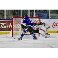 Vancouver Giants Goaltender David Tendeck makes a save vs. the Victoria Royals