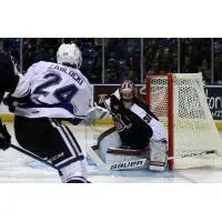 Vancouver Giants Goaltender David Tendeck stops a Victoria Royals's shot