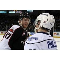 Vancouver Giants Left Wing Tyler Benson offers congratulations to the Victoria Royals
