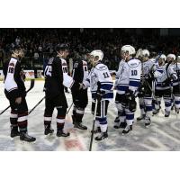 Postgame handshakes between the Vancouver Giants and Victoria Royals
